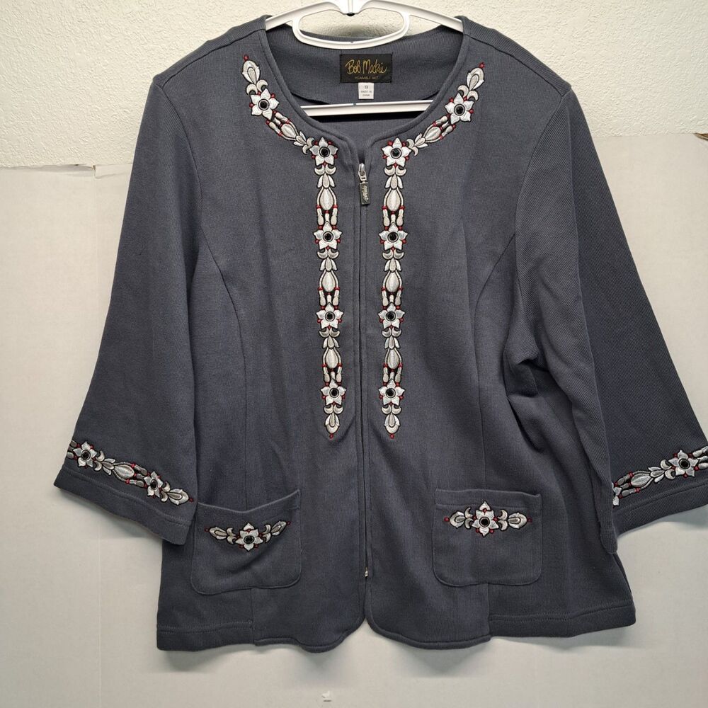 Bob MACKIE Wearable Art Sweater Jacket Rhinestones Women's Size 1X